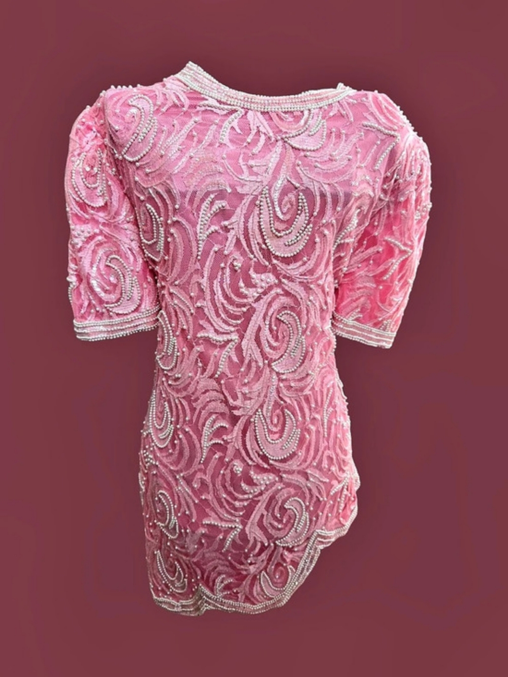 American Outfit Paisley Beaded Mini Dress in Pink Size Medium Like New